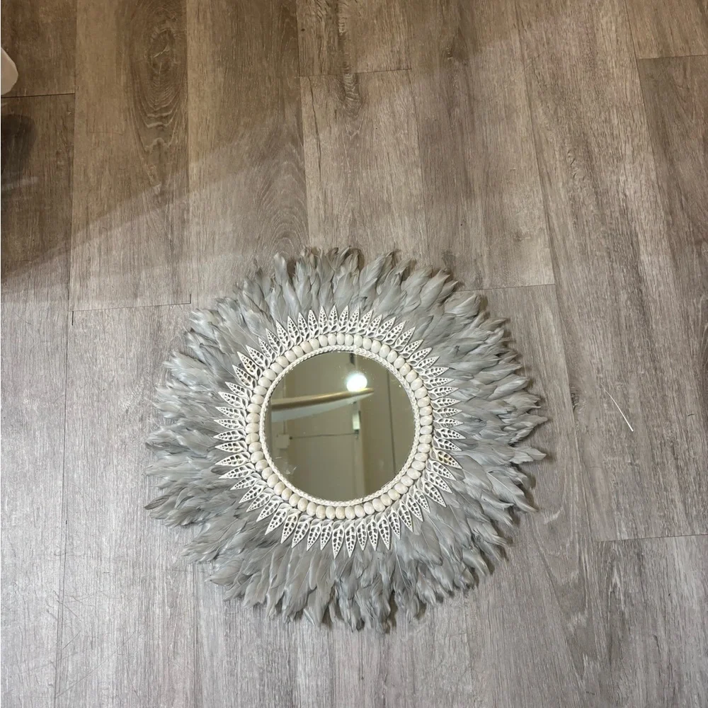 Elegant Gray Feathered Wall Mirror